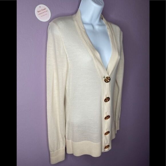 Troy Burch Simone V-Neck Cream Gold Fall Winter Spring Summer Cardigan Sz XS - Picture 2 of 11